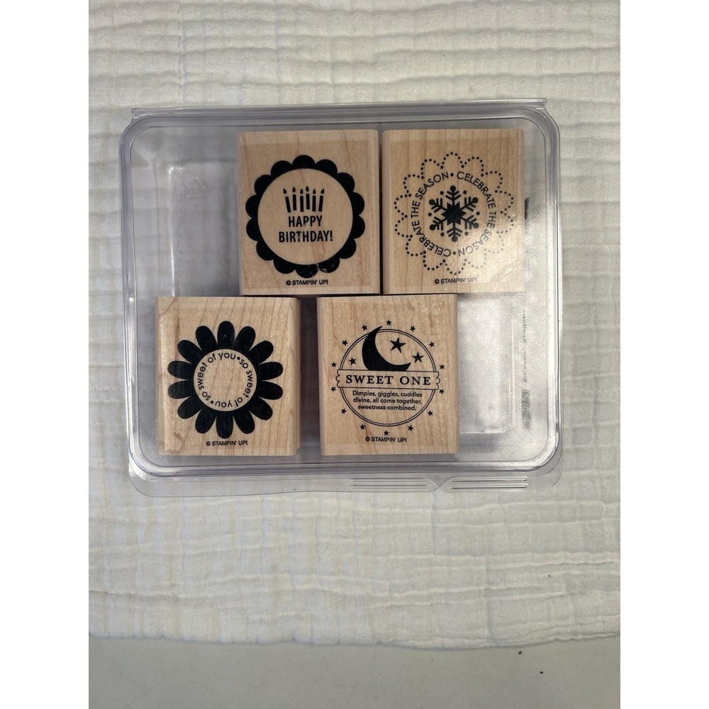 Stampin' Up! Wood Mount Stamp Set Lot of 4 Sweet One Birthday Snowflake NEW